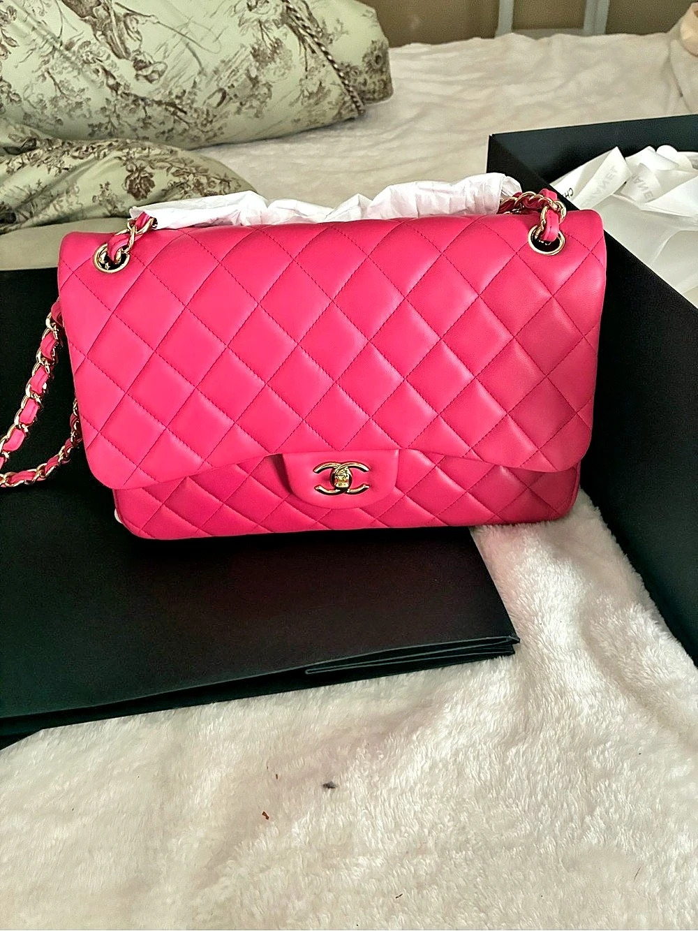 Chanel Jumbo Medium Double Flap Bag Quilted Shoulder Bag Pink